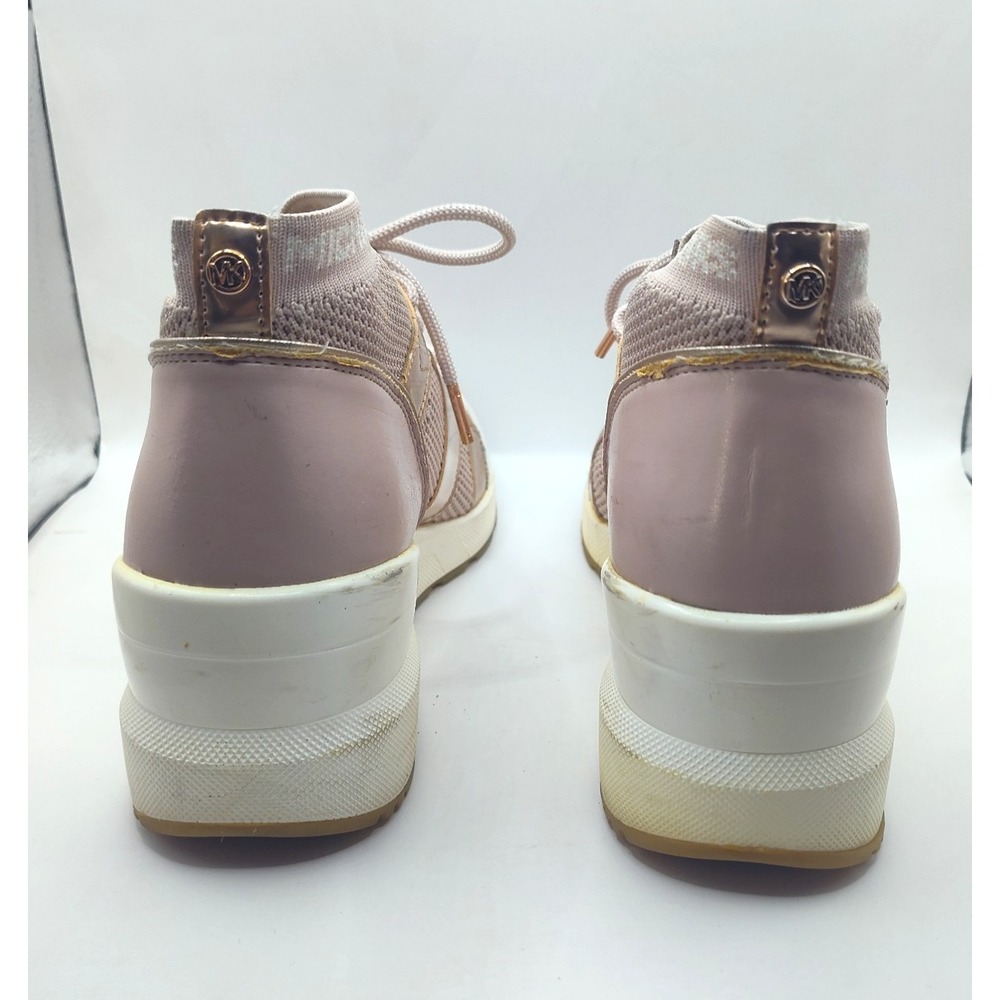 Michael Kors Markie Bootie Pink Sneakers Rose Gold Shoes Size 9.5 Stretch Knit - Picture 7 of 16